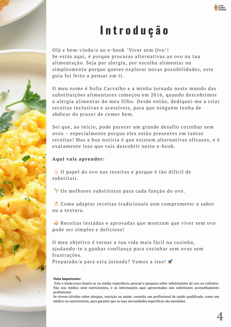 Fotos amostra páginas - ebook viver sem ovo - guia completo para como substituir ovo em receitas , com tabelas e "formulas" para que tenhas sempre bons resultados